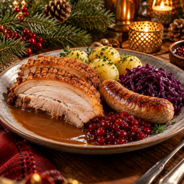 Klassisk juletallerken Klassisk juletallerken med ribbe, medisterkake og julepølse – Urban Kitchen