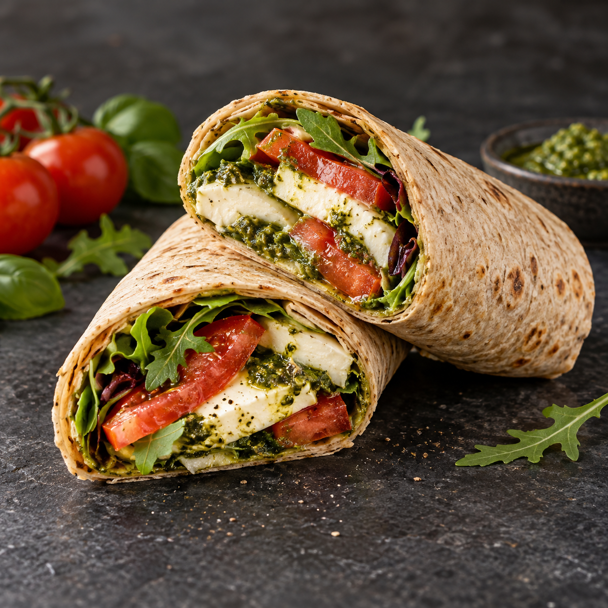 Tomat, mozzarella og pesto