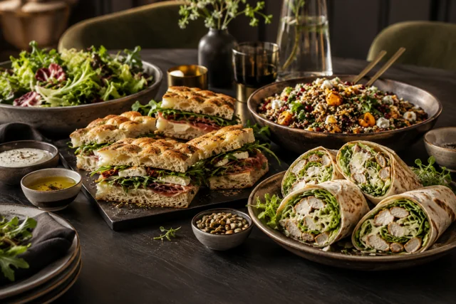 Inspirasjon til lunsjcatering med focaccia, wraps og salat